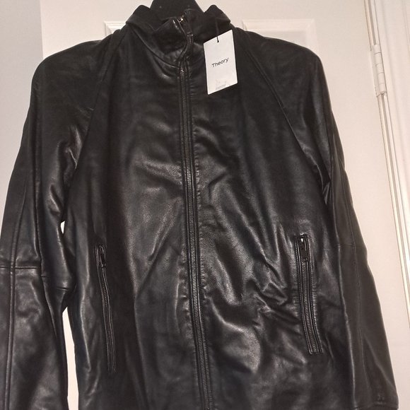 THEORY Landan Leather Jacket In Black Medium New - Picture 5 of 8